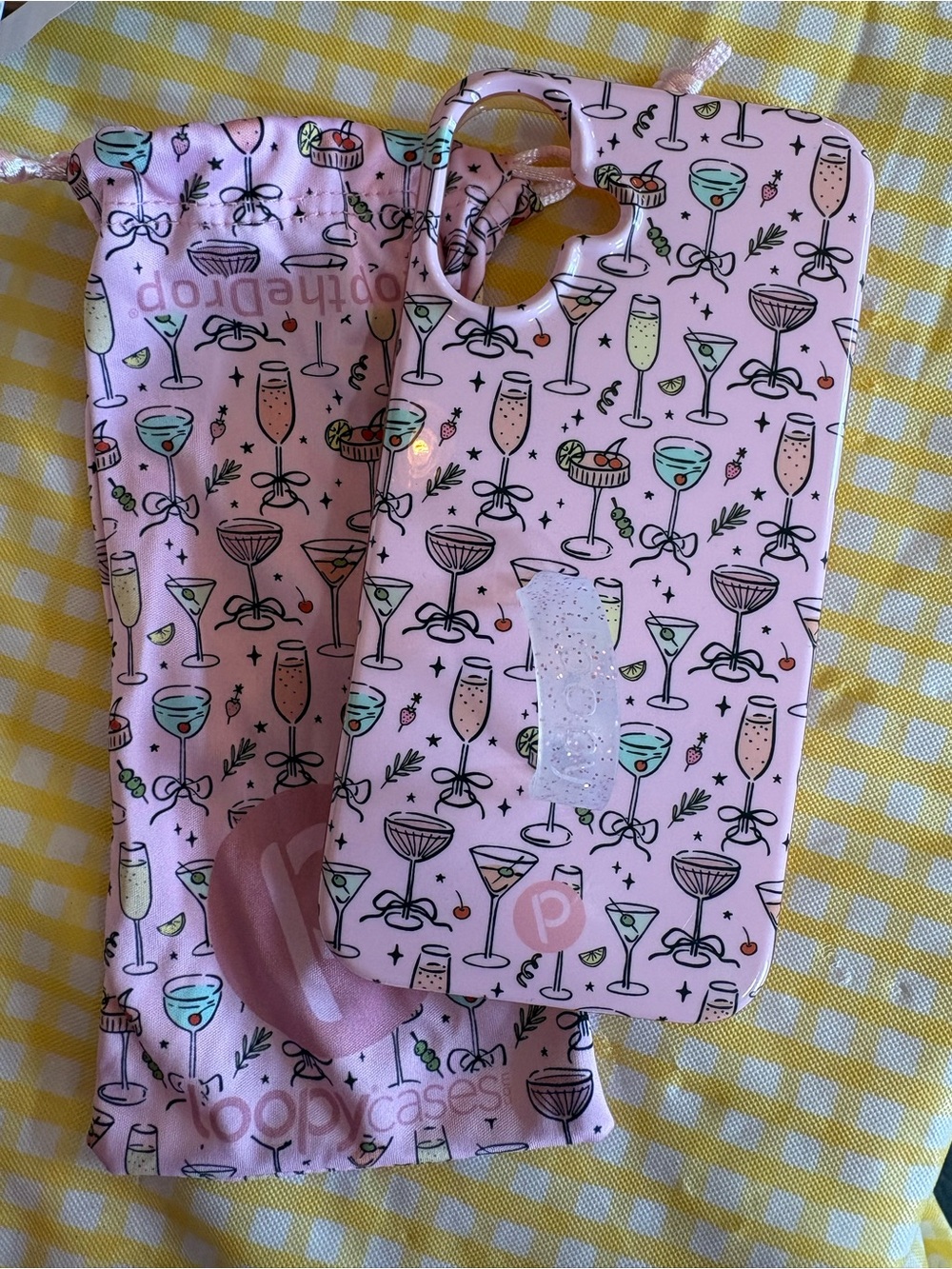 Loopy Case Pink Cocktail Glasses Phone Case with Clear Glitter Grip - Picture 4 of 4